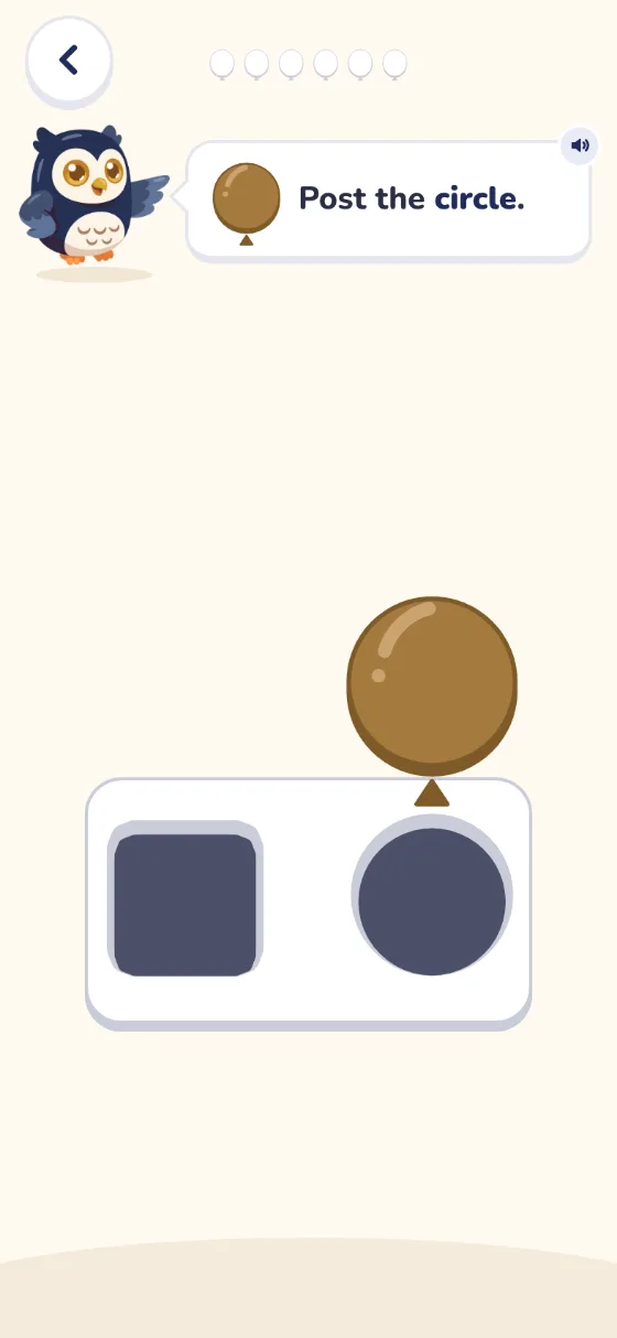 Post it: Ollie says Post the circle. A circle slides towards a posting box with a square hole and a round hole.